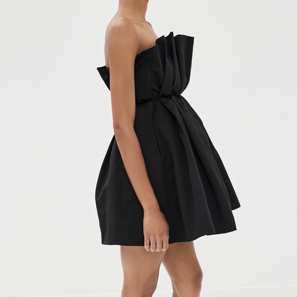 STAUD Cordelia Pleated Strapless Mini Dress Black Pockets Corset Size Medium - Picture 13 of 16